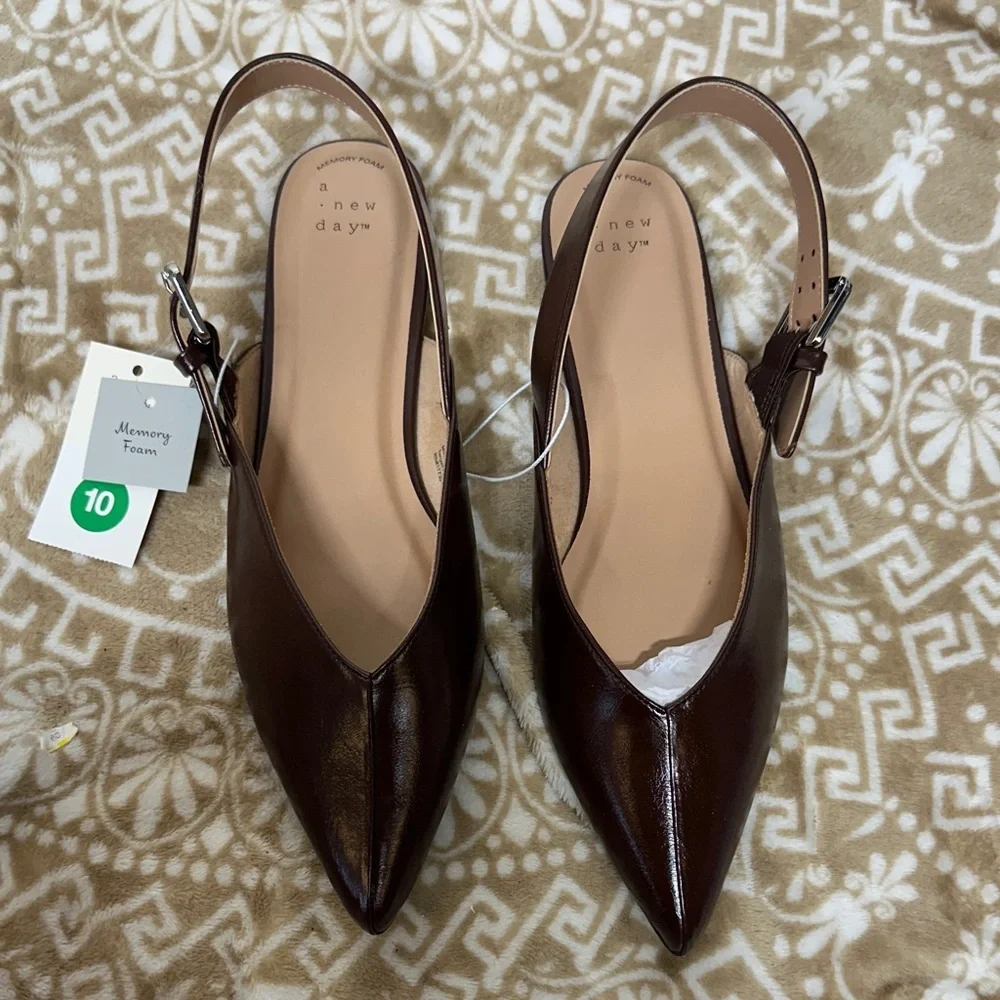 A New Day Dark Brown Pointed Slingback Flats